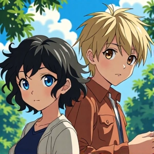 Трио аниме-персонажей в стиле Ghibli